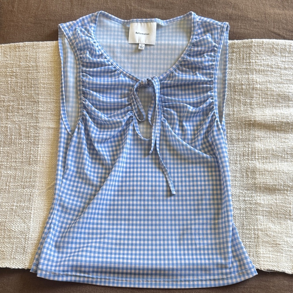 Reformation Light Blue Gingham Tank Top